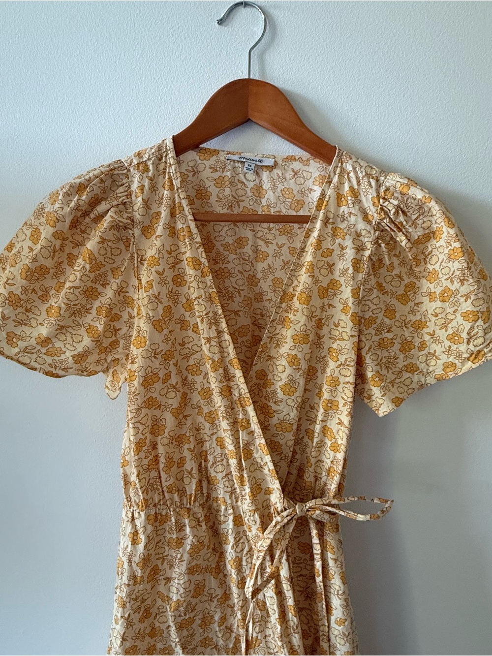 Madewell Cream and Yellow Floral Wrap Mini Dress